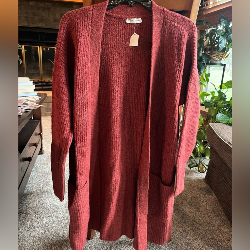 Women's Rust Size Extra Small New Open Front Cardigan Sweater 2 front Pockets